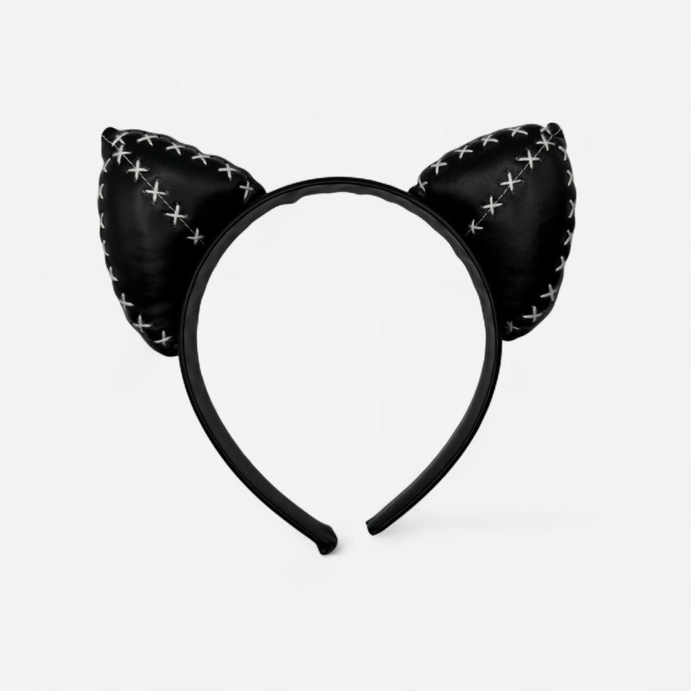 Black Cat Stitched Ear Headband